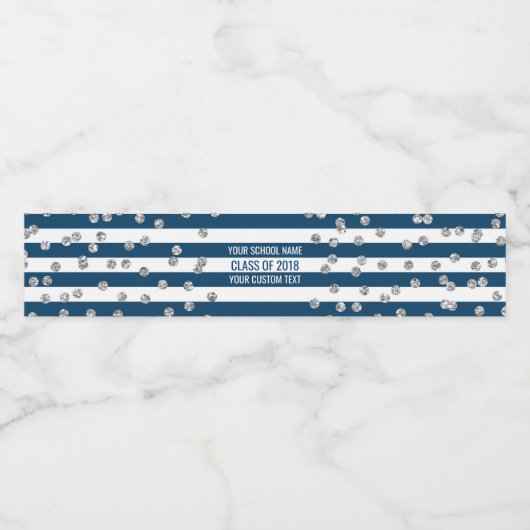 Blue Silver Confetti Klasse van 2018 Afstuderen Waterfles Etiket (Enkel label)