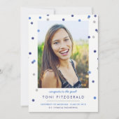 Blue & Silver Confetti Photo Afstuderen Invitation Kaart (Voorkant)