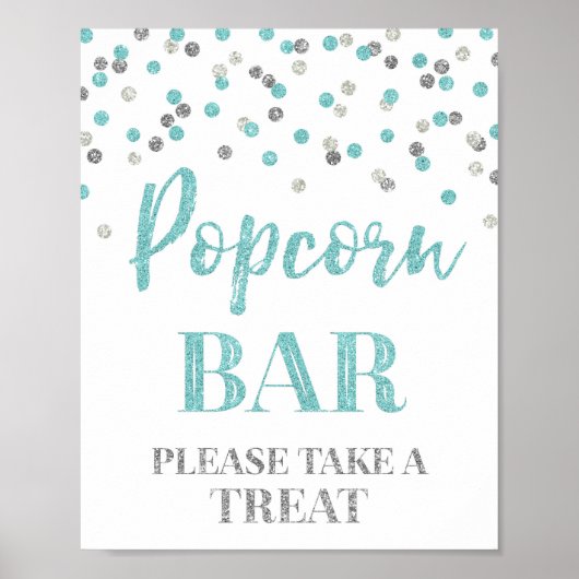 Blue Silver Confetti Popcorn Bar Teken Poster (Voorkant)