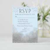 Blue Silver Confetti RSVP Wedding Response Meal Kaartje (Staand voorkant)