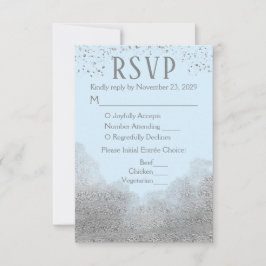 Blue Silver Confetti RSVP Wedding Response Meal Kaartje