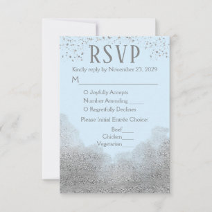 Blue Silver Confetti RSVP Wedding Response Meal Kaartje