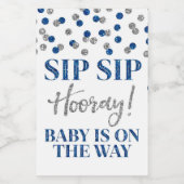 Blue Silver Confetti Sip Sip Hooray Baby shower Wijn Etiket (Enkel label)