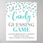 Blue Silver Confetti Snoep Guining Game Sign Poster (Voorkant)