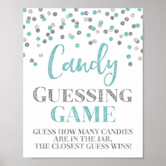 Blue Silver Confetti Snoep Guining Game Sign Poster (Voorkant)