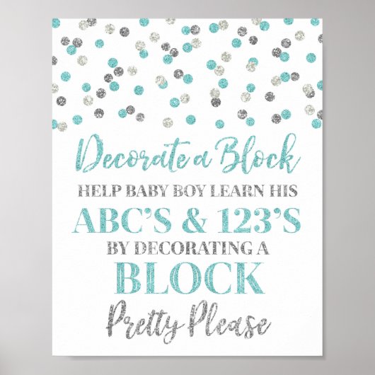 Blue Silver Confetti Versier een blokspelteken Poster (Voorkant)