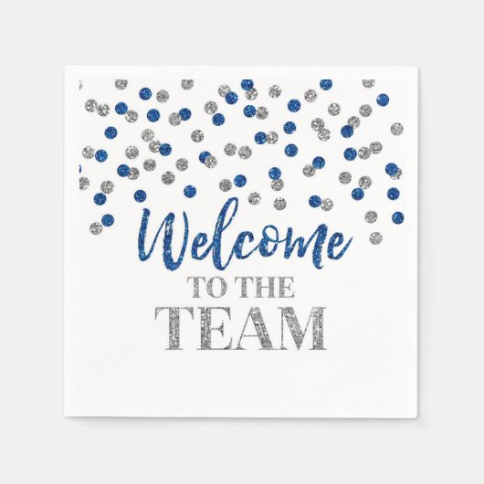 Blue Silver Confetti Welkom bij Team Napkins Servet (Voorkant)