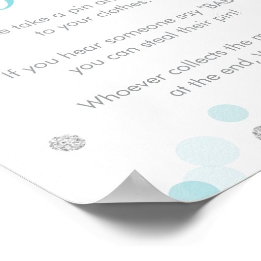 Blue Silver Confetti Zeg geen Baby shower game Poster (Hoek)