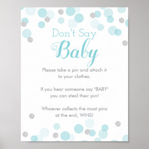 Blue Silver Confetti Zeg geen Baby shower game Poster
