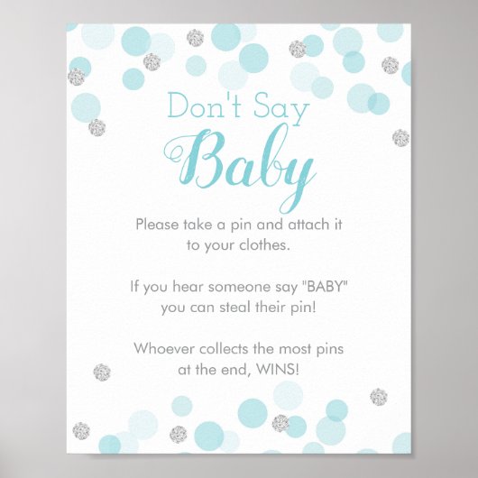 Blue Silver Confetti Zeg geen Baby shower game Poster (Voorkant)