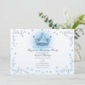Blue & Silver Crown Party Confetti uitnodiging (Staand voorkant)