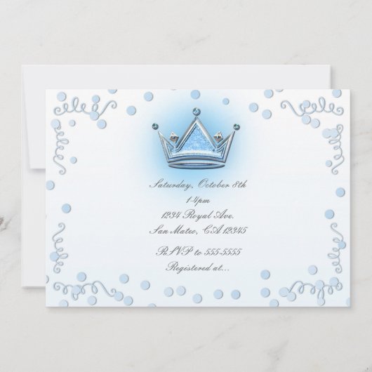 Blue & Silver Crown Party Confetti uitnodiging (Achterkant)