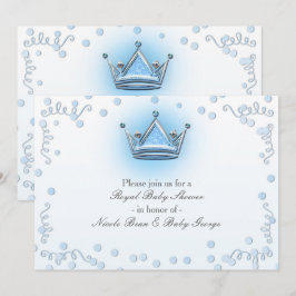 Blue & Silver Crown Party Confetti uitnodiging