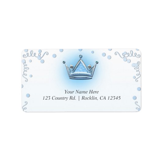 Blue & Silver Crown Party Confetti uitnodiging Etiket (Voorkant)