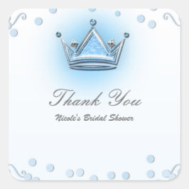 Blue & Silver Crown Party Confetti uitnodiging Vierkante Sticker