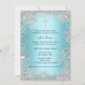 Blue Silver Crystal Snowflake Baptism/Christening Kaart (Voorkant)
