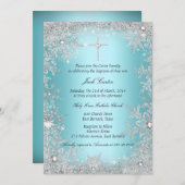 Blue Silver Crystal Snowflake Baptism/Christening Kaart (Voorkant / Achterkant)