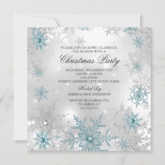 Blue Silver Crystal Snowflake kerstfeest SQ Kaart (Voorkant)