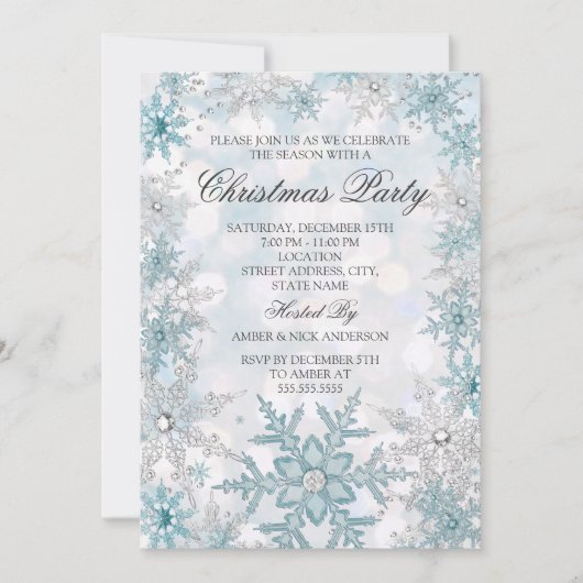 Blue Silver Crystal Snowflake kerstparty 2021 Kaart (Voorkant)