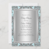 Blue & Silver Damask Baby shower Invitation Kaart (Achterkant)
