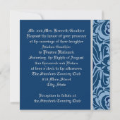 Blue & Silver Damask Elegant Wedding Invitation Kaart (Achterkant)