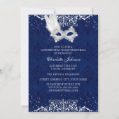 Blue Silver Damask Masquerade Sweet 16 Invite Kaart (Achterkant)