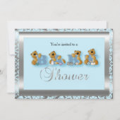 Blue & Silver Damask met Teddy Bear | BABY SHOWER Kaart (Voorkant)