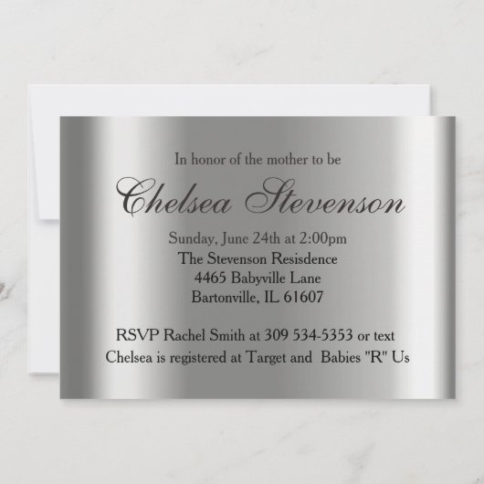 Blue & Silver Damask met Teddy Bear | BABY SHOWER Kaart (Achterkant)