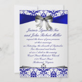  Blue Silver Damask Wedding Uitnodiging (Voorkant)