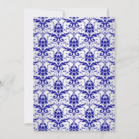  Blue Silver Damask Wedding Uitnodiging (Achterkant)