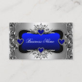 Blue Silver Diamond Afbeelding Hearts Elegant Visitekaartje (Voorkant)