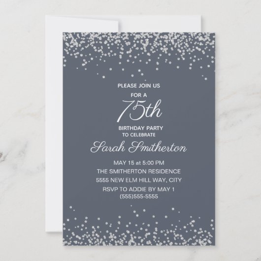 Blue Silver Diamond Glitter 75e Verjaardag Kaart (Voorkant)