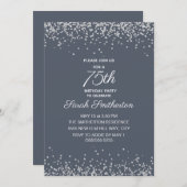 Blue Silver Diamond Glitter 75th Birthday Kaart (Voorkant / Achterkant)