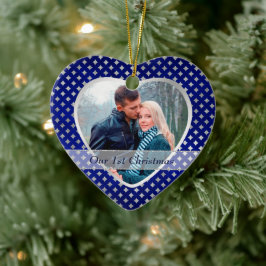Blue Silver Diamond Pattern Pas getrouwd Keramisch Ornament