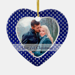 Blue Silver Diamond Pattern Pas getrouwd Keramisch Ornament