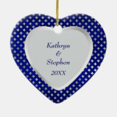 Blue Silver Diamond Pattern Pas getrouwd Keramisch Ornament (Achterkant)