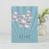 Blue Silver Disco Sun Rays Chic Wedding Kaart (Staand voorkant)