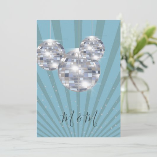 Blue Silver Disco Sun Rays Chic Wedding Kaart (Staand voorkant)