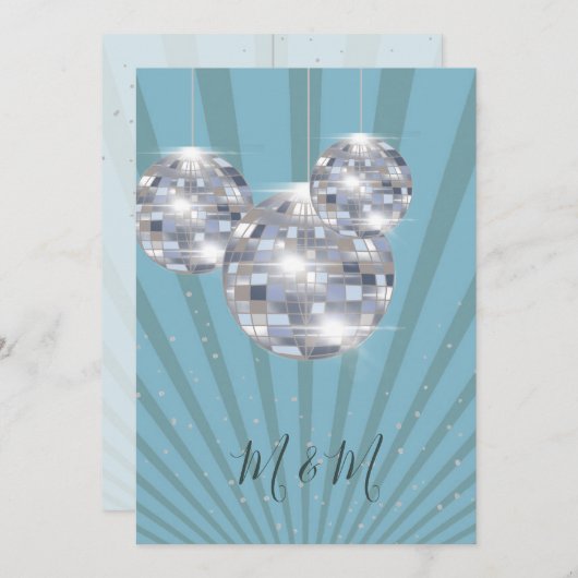 Blue Silver Disco Sun Rays Chic Wedding Kaart (Voorkant / Achterkant)