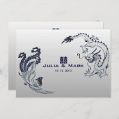 ©Blue Silver Dragon-Phoenix Chinese Wedding Kaart (Voorkant / Achterkant)