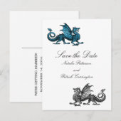 Blue Silver Dragon Save the Date Briefkaart (Voorkant / Achterkant)