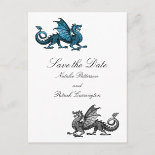 Blue Silver Dragon Save the Date Briefkaart