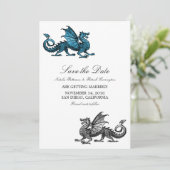 Blue Silver Dragon Save the Date Invite Kaart (Staand voorkant)