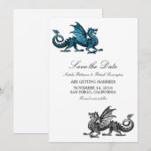 Blue Silver Dragon Save the Date Invite Kaart (Voorkant / Achterkant)