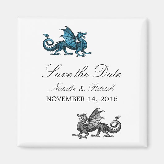 Blue Silver Dragon Save the Date Magnet (Voorkant)