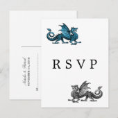Blue Silver Dragon Wedding RSVP Briefkaart (Voorkant / Achterkant)
