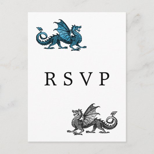 Blue Silver Dragon Wedding RSVP Briefkaart (Voorkant)