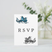 Blue Silver Dragon Wedding RSVP Briefkaart (Staand voorkant)