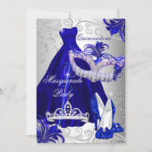 Blue Silver Dress masquerade Quinceanera Invite Kaart (Voorkant)