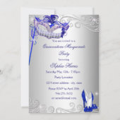 Blue Silver Dress masquerade Quinceanera Invite Kaart (Achterkant)